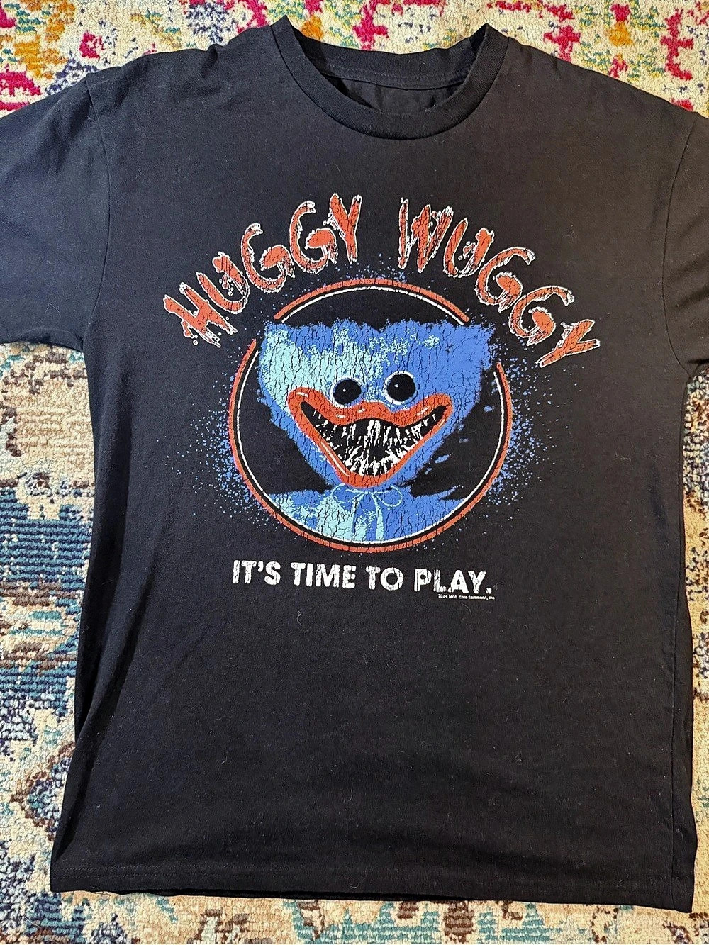 Poppy Playtime Huggy Wuggy It's Time To Play T-Shirt Tee Black & Blue Medium